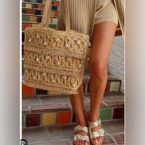 Salt + Umber Isla Jute Seashell Boho Beach Tote Handbag